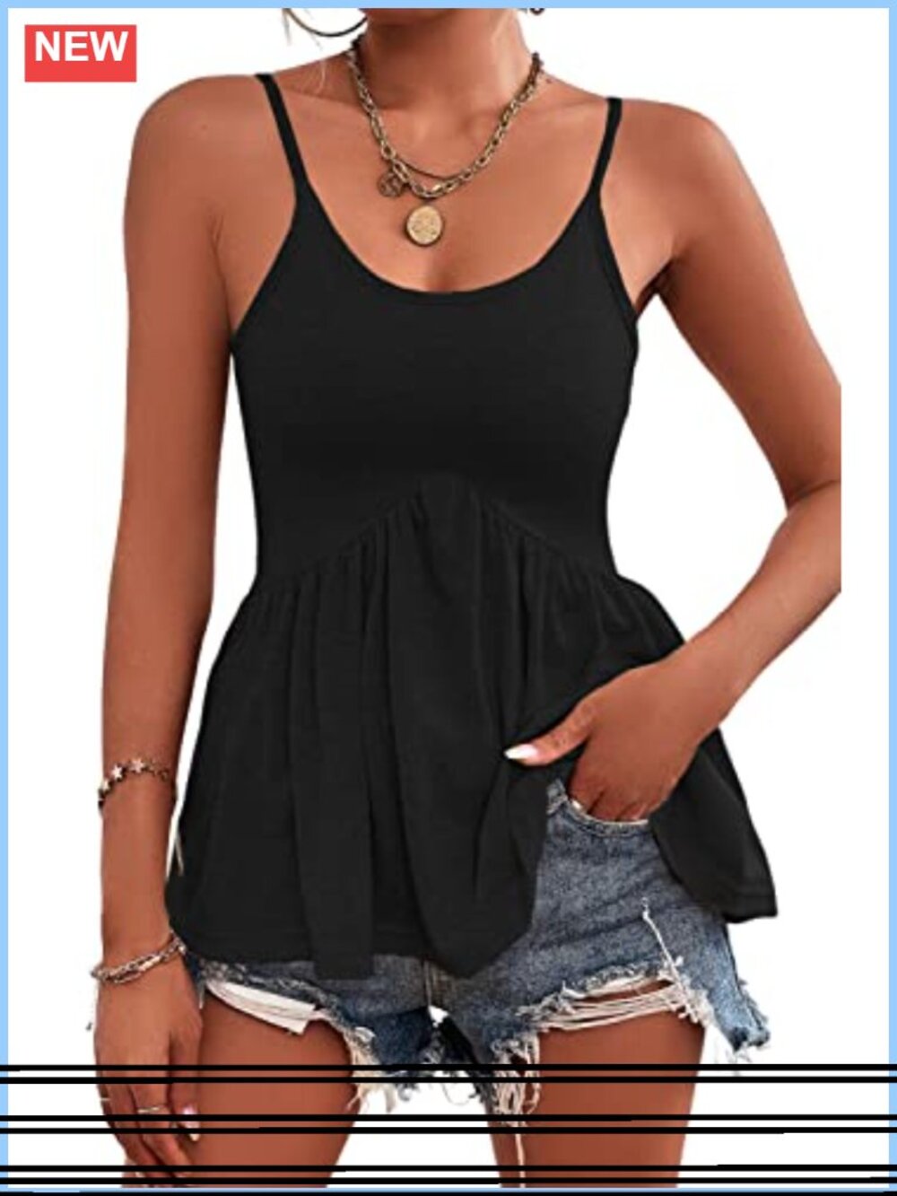 Women's Spaghetti Strap Peplum Hem Summer Cami Tank Top